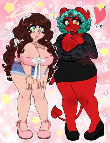 Flat Color Sketch Commission for a Friend of two of my OCs. (2024)